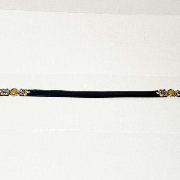 Brighton Museum Collection Vtg Belt 2 Tone Fleur de Lis & Crown 20914 Sz M Navy main image 7